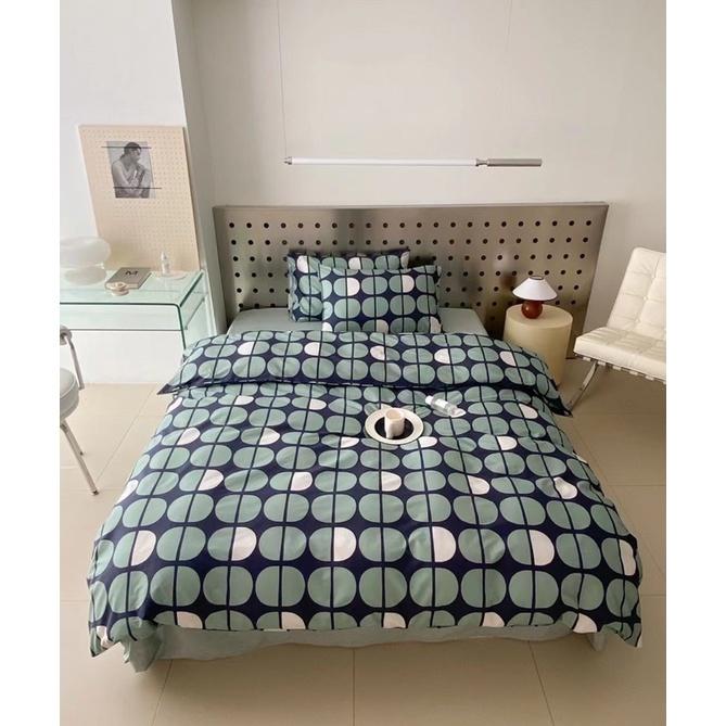 Bộ Chăn Ga Gối Cotton Living 100%cotton Hàng Nhập Khẩu Cao Cấp 4 Món Hoạ tiết Kẻ Sang Trọng