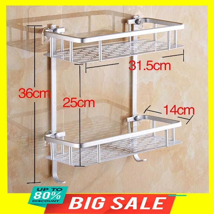 Giá kệ để đồ nhà bếp nhà tắm 2 tầng đa năng bằng hợp kim nhôm cao cấp 36*14*31,5cm