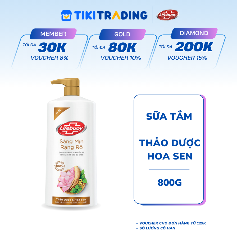 Sữa Tắm Lifebuoy 800gr Detox Và Sạch Sâu Khỏi Bụi Mịn Pm2.5 Detox 100% Từ Thiên Nhiên Diệt Khuẩn - Thảo Dược &amp; Hoa Sen