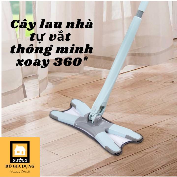 Cây lau sàn nhà chữ X thông minh [HÀNG LOẠI 1] đầu xoay 360* tiện ích có bông lau sợi microfiber mềm mịn thấm hút, vắt khô dễ dàng