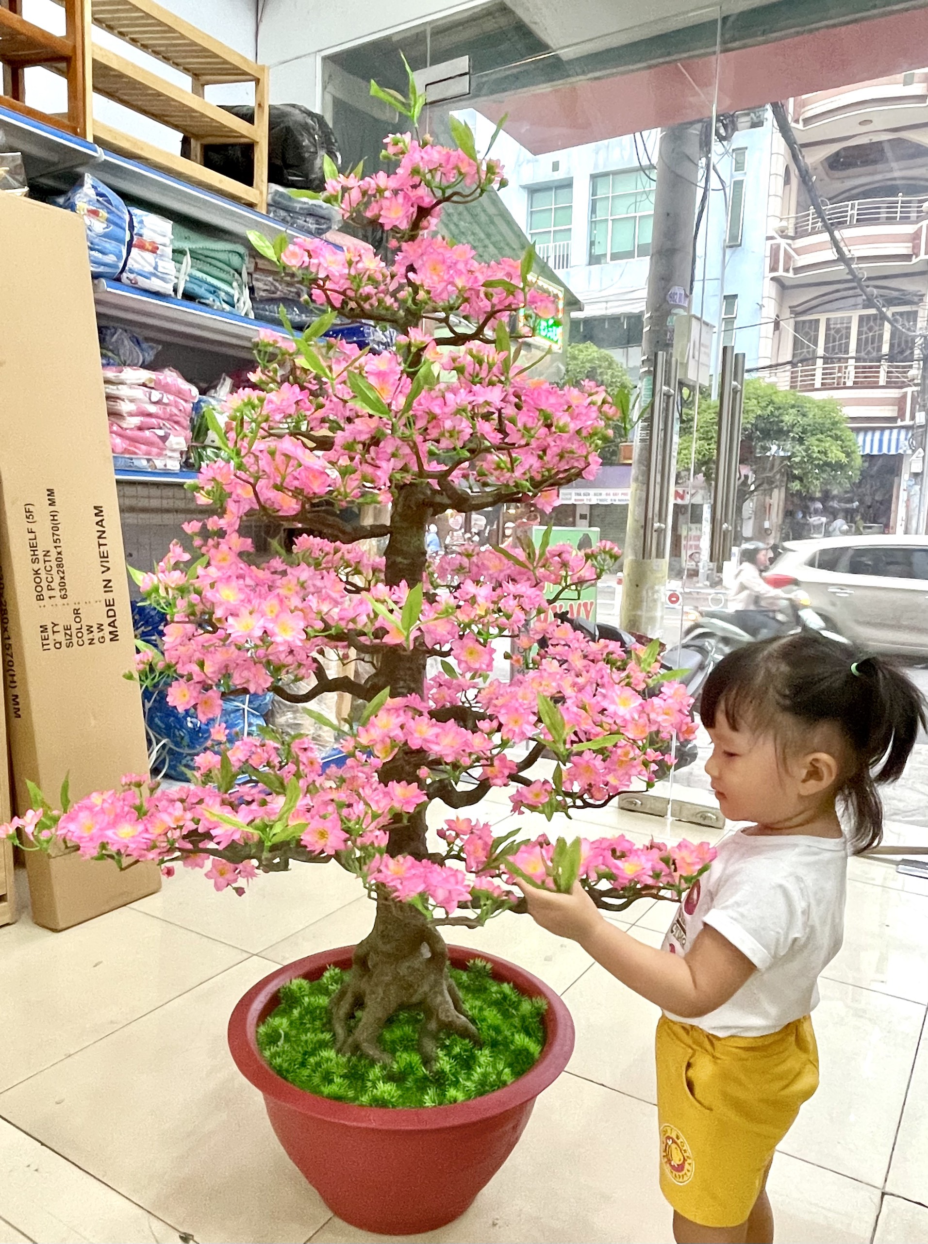 Cây Hoa Đào Bonsai Nhựa Cao 115 cm Chậu Hoa Đào Trang Trí Tết