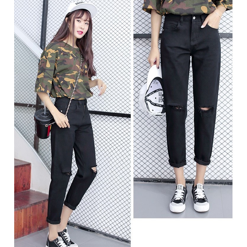 Quần Jean dài phom Baggy nữ dài dành cho Big size màu đen tuyền lưng cao co dãn mạnh 3979