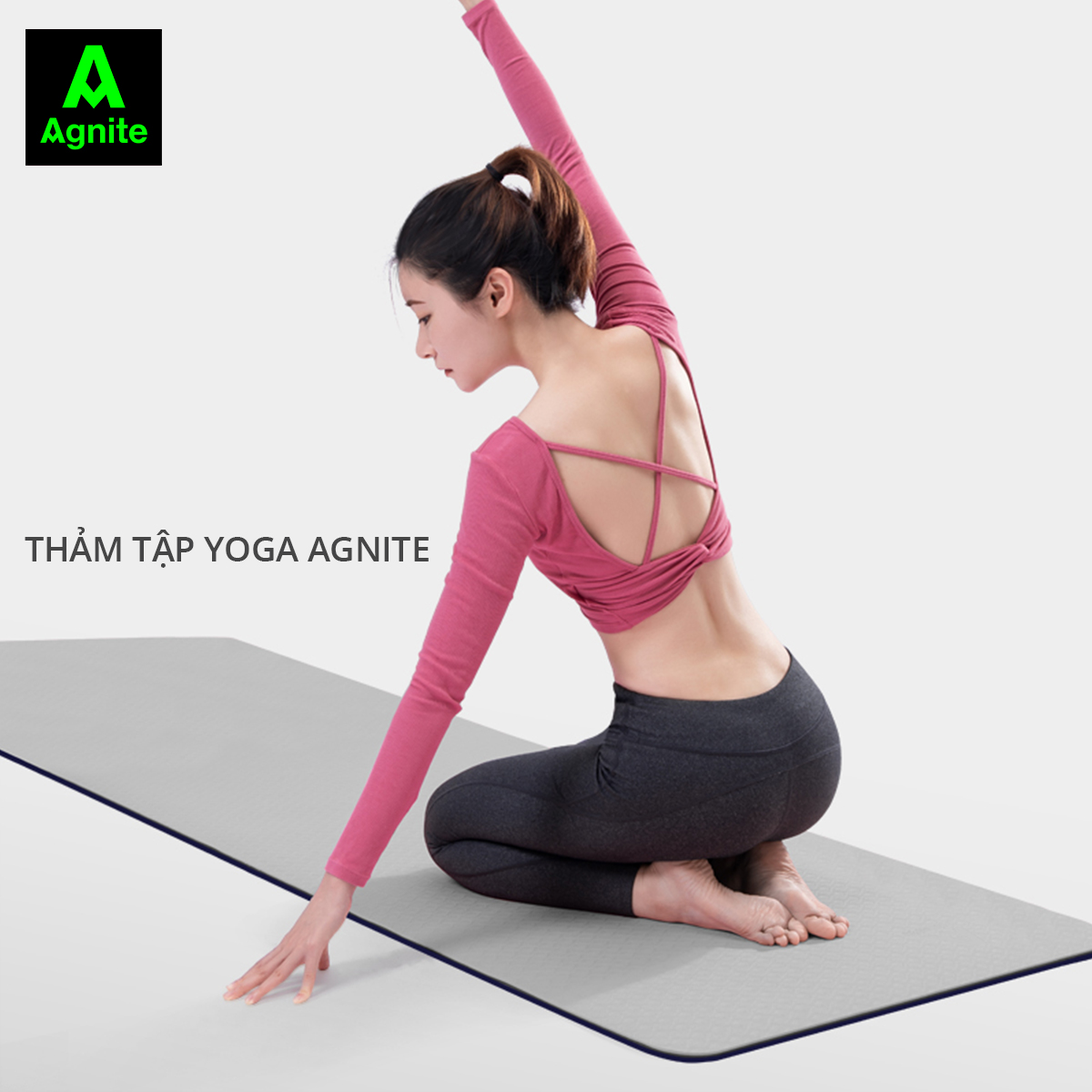 Thảm tập Yoga và GYM 2 lớp TPE dày 6mm cao cấp Agnite - Chống trơn trượt, khử ẩm mốc, độ bám tốt - Hàng chính hãng - Kèm dây buộc - F4177