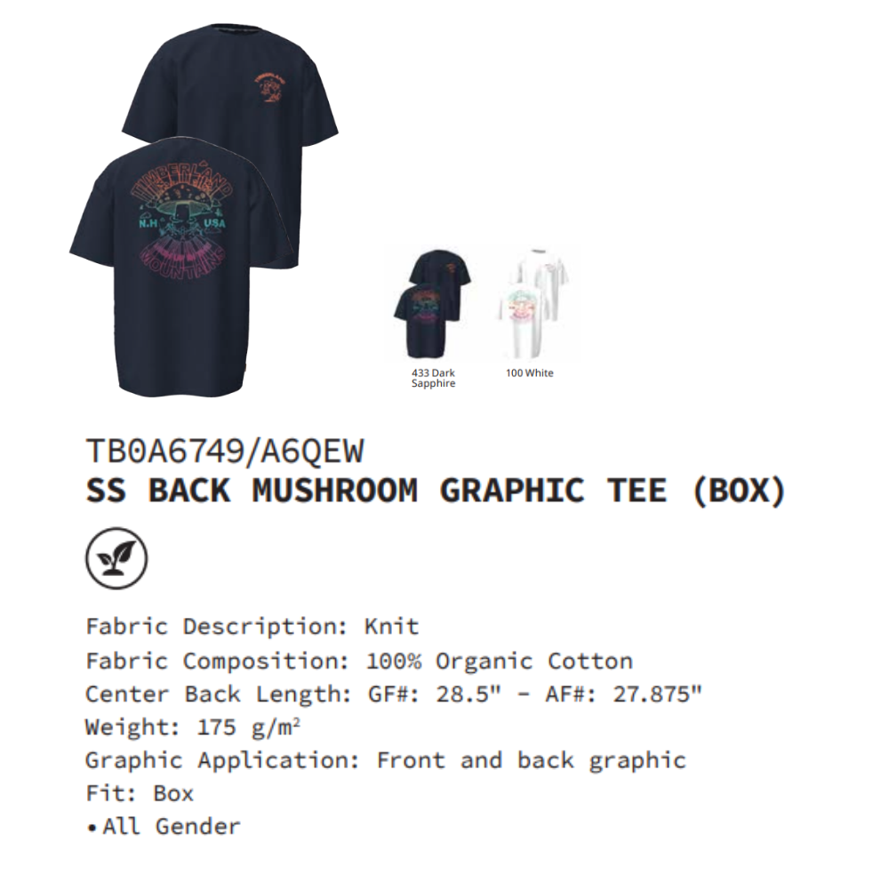 [Original] Timberland Áo Thun Unisex Mushroom Back Graphic Tee (Box) TB0A6QEW