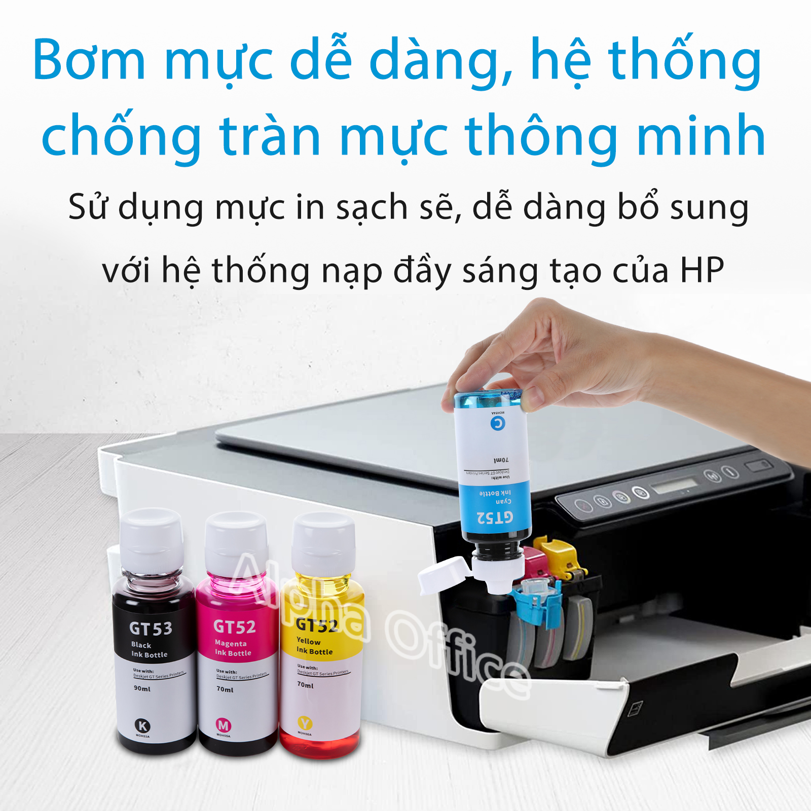 Combo 4 màu mực máy in phun cho HP GT52/53 Xanh/Đỏ / Vàng / Đen - hàng nhập khẩu - dùng cho máy in GT 5800/5810/5820 InkTank 115/ Inktank 315/ Inktank 415