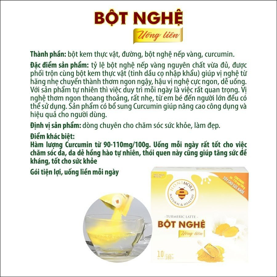 Combo 3 hộp Bột nghệ uống liền Honimore 288g - TẶNG 1 HỘP 10 GÓI - khỏe dạ dày, đẹp da