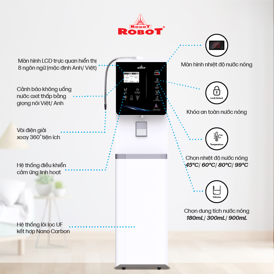 Máy Lọc Nước Điện Giải Ion Kiềm ROBOT iONKing 1113 Chế Độ Nóng Nguội Lạnh - Hàng Chính Hãng