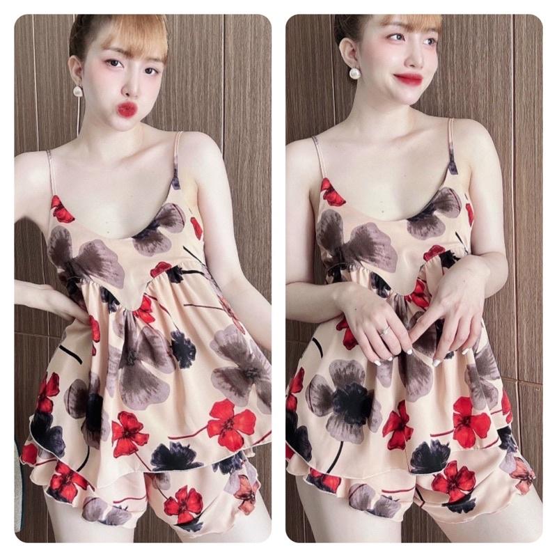 Đồ Ngủ Nữ Lụa 2 Dây, Bộ Mặc Nhà BIGSIZE Nữ Mango viền bèo, Freesize 40-65kg, tuỳ chiều cao - HÌNH SÀN CHỤP THẬT - 4