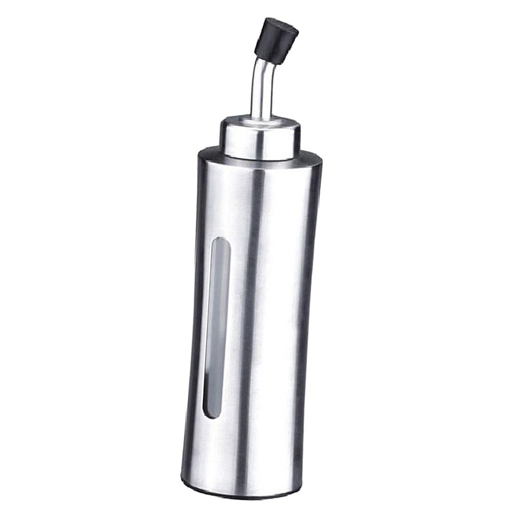 Stainless Steel Oil Vinegar Cruet Clear Glass Bottle Sealed Cap 240ml
