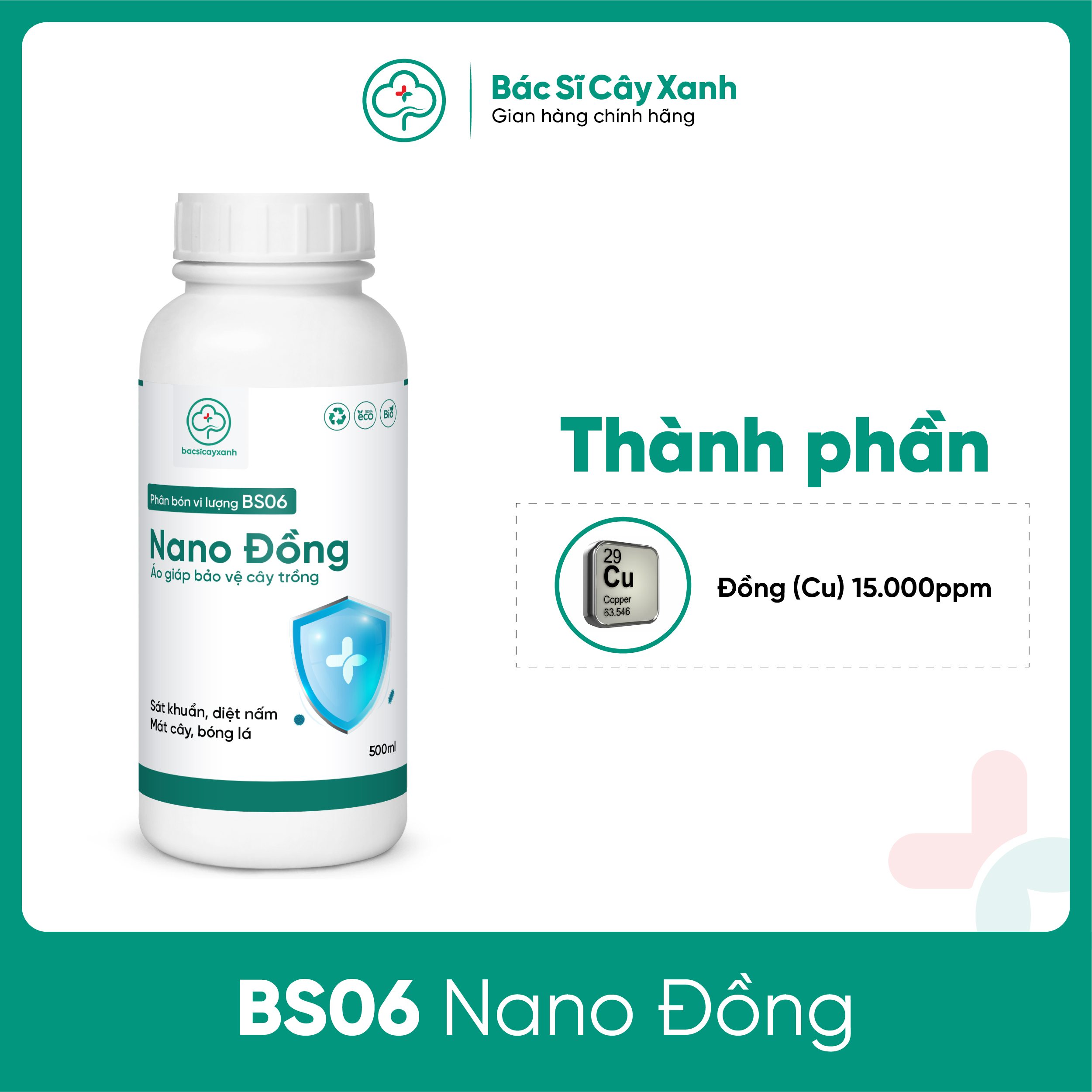 Phân bón vi lượng BS06 Nano Đồng Rửa vườn, tẩy rong rêu, nấm móc, phòng ngừa bệnh cây trồng 250/500ml NSX Bacsicayxanh