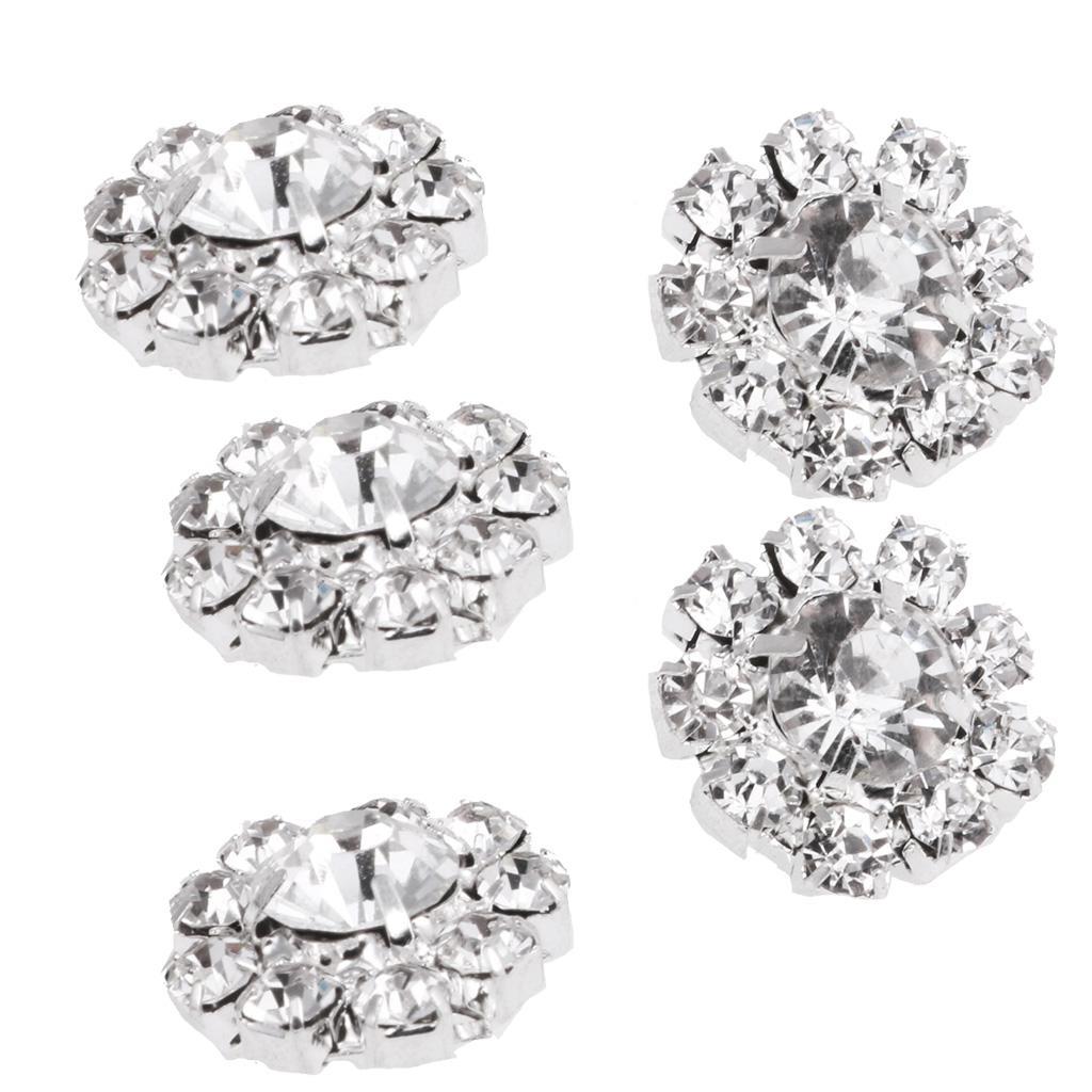 5-8pack 10 Pieces Rhinestone Flower Sewing Buttons DIY Crafts 16mm Silver