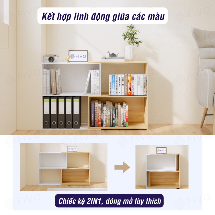 Kệ Sách Gỗ Thông Minh Để Sàn FIVO FB71, Với Tính Năng 2IN1 Đóng Mở Tùy Thích,Sang Trọng Thích Hợp Nhiều Không Gian, Nhiều Ngăn Chứa Đồ Rộng Rãi