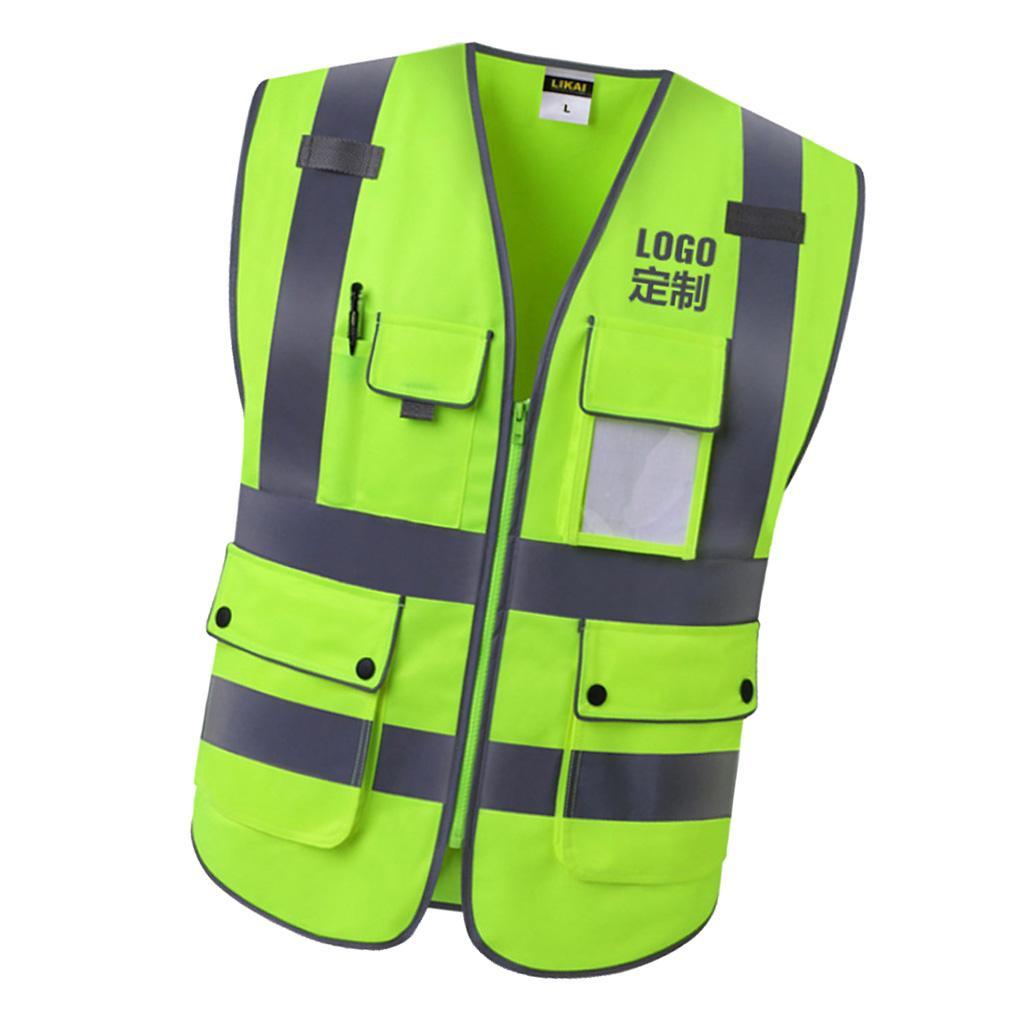 High Visibility Safety Vest Polyester Fiber Waistcoat with Pockets and Zipper