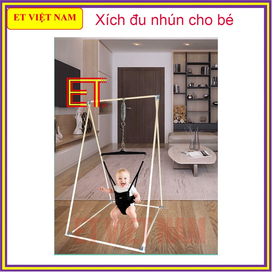 Bộ xích đu nhún + Khung chữ A cho vé vận động, khung bằng ống thép bọc nhựa phi 28 siêu bền, màu trắng ngà, chịu tải đến 30kg