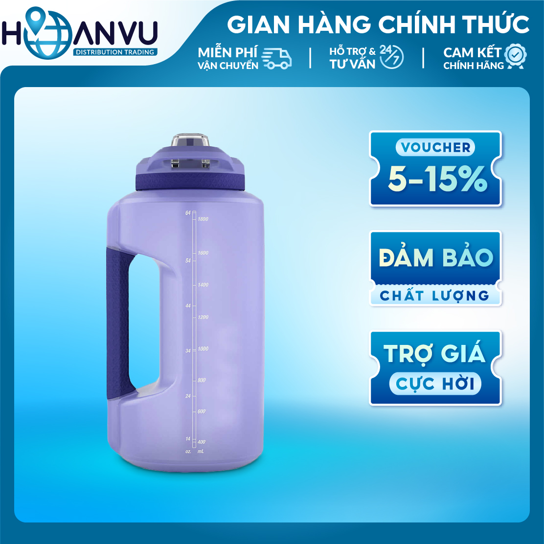 Bình Nước Thể Thao Nhựa Zulu Goals Half Gallon Plastic Jug, 4 màu (1.89L)