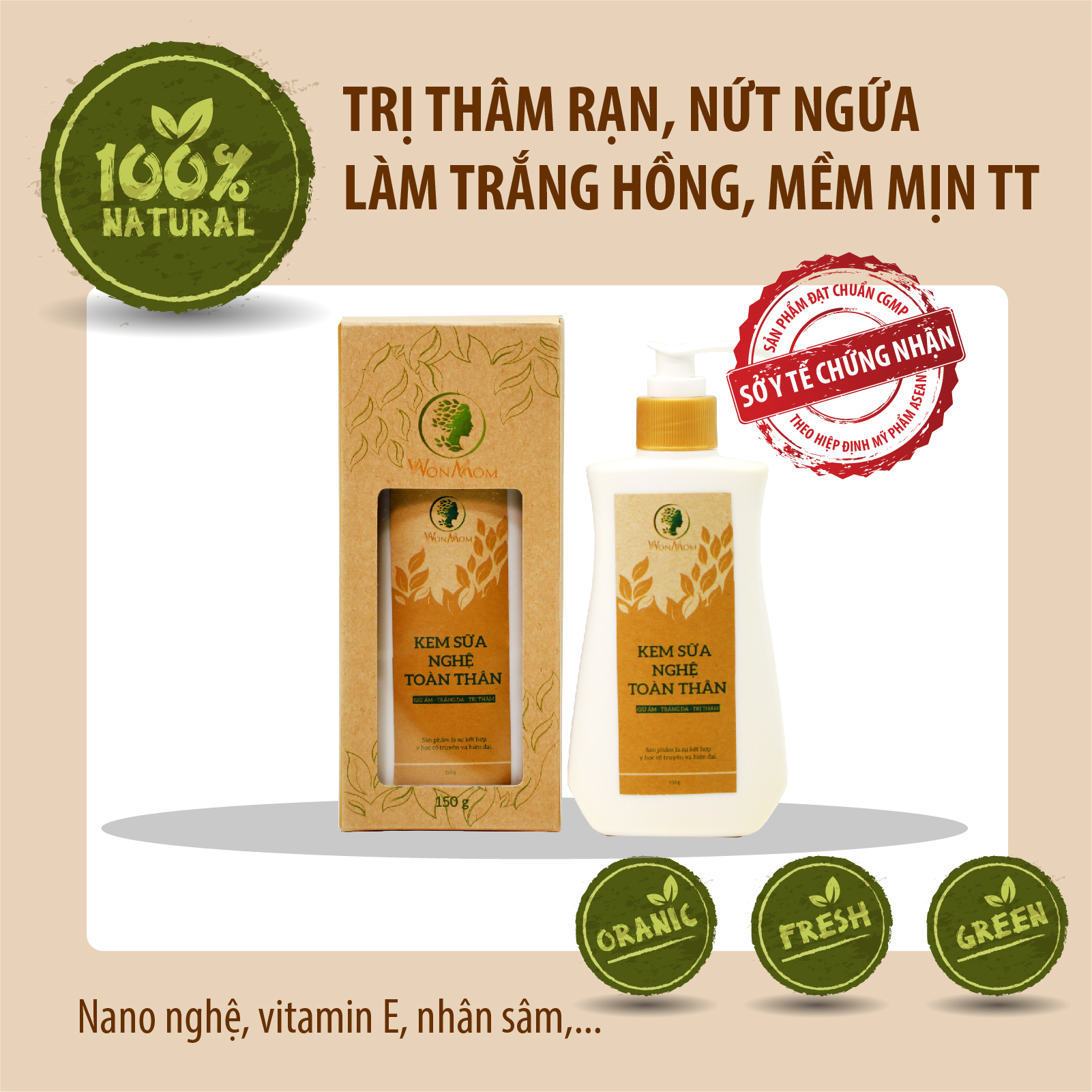 Kem Sữa Nghệ Toàn Thân Wonmom Cho Mẹ Bầu Và Sau Sinh Chai 150Gr Giúp Giữ Ẩm Dưỡng Trắng Mờ Thâm - Chăm Sóc Mẹ Bầu Và Sau Sinh An Toàn Hiệu Quả