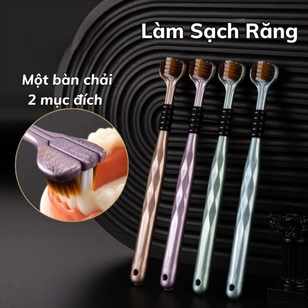 Bàn Chải Đánh Răng 3 Mặt, Bàn Chải Đánh Răng Thế Hệ Mới Giúp Làm Sạch cả 3 Mặt Răng, COMBO 4 CHIẾC, Lông Mềm Mại Đánh Bay Mọi Mảng Bám