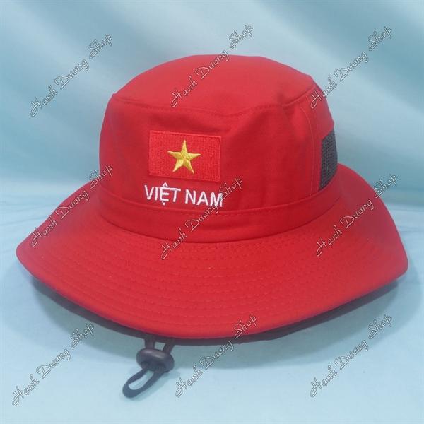 Nón tai bèo nón lính nam thêu Lá Cờ Việt Nam size đầu 60cm, có lỗ thông gió bên hông nón - Đỏ