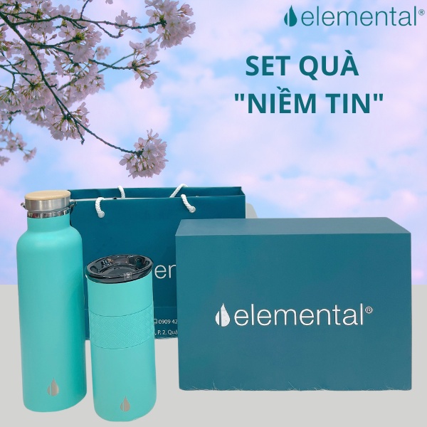 Set hộp quà tặng Sinh nhật, set Niềm Tin, bình giữ nhiệt và ly giữ nhiệt Elemental