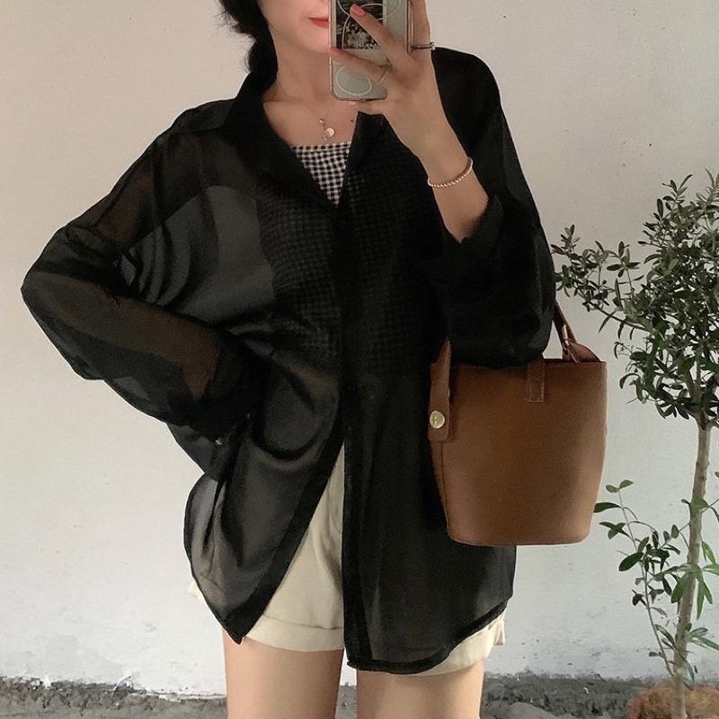 Áo sơ mi chất tơ mỏng nhật cao cấp đi biển khoác ngoài sexy quyến rũ thêm trang phục