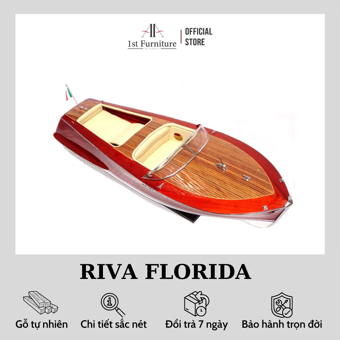Mô hình cano RIVA FLORIDA cao cấp, mô hình thuyền gỗ tự nhiên sang trọng lắp ráp sẵn 1st FURNITURE