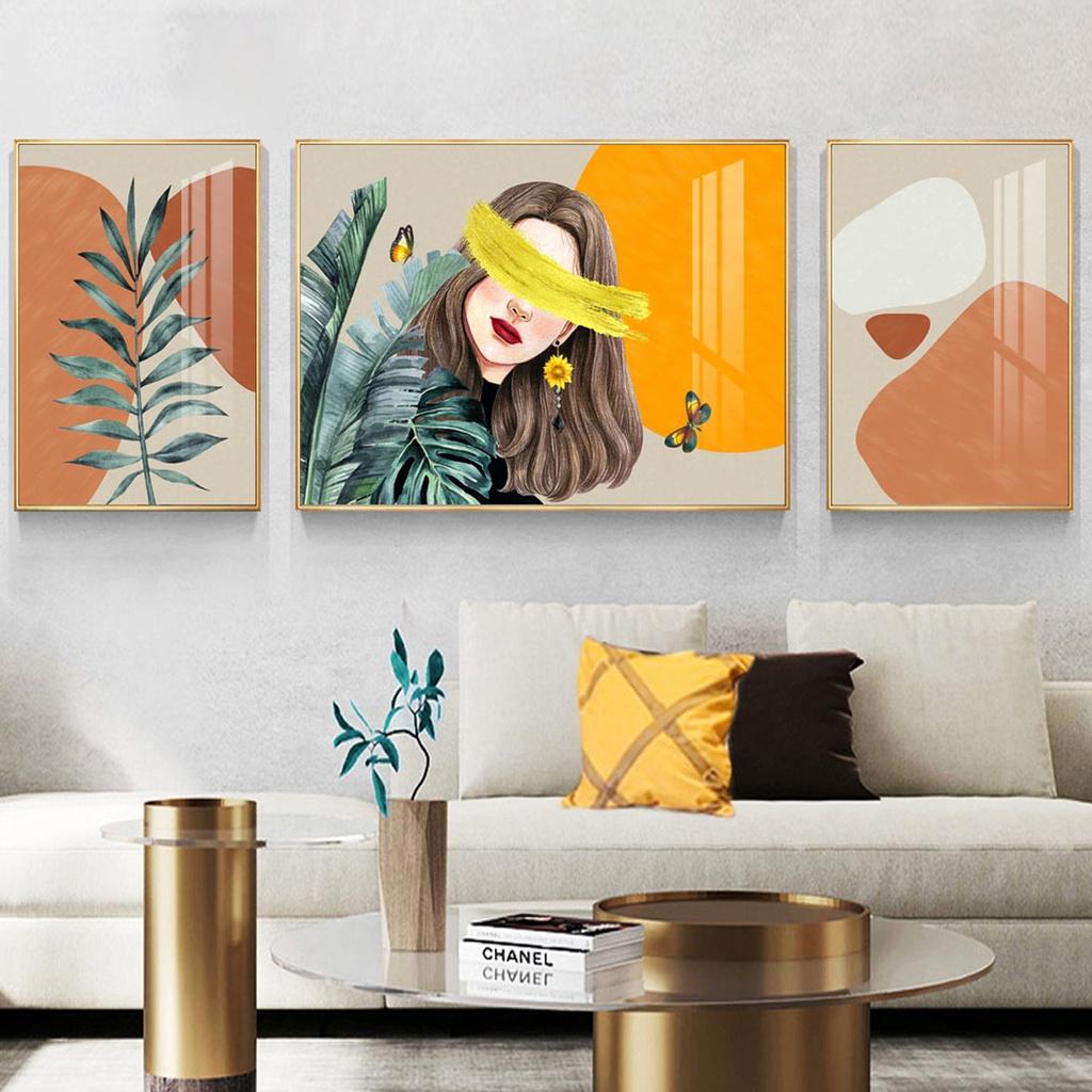Tranh Tráng Gương Pha Lê Treo Tường Trang Trí - Tranh Bộ 3 Cô Gái Và Hoa Lá