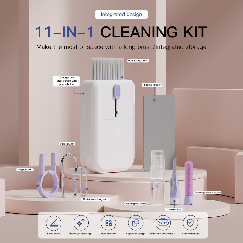 Bộ Dụng Cụ Vệ Sinh Đa Năng 11in1 dùng cho Laptop / Điện Thoại / Bàn Phím / Tai Nghe / Airpods / iPhone / iPad - Hàng Chính Hãng