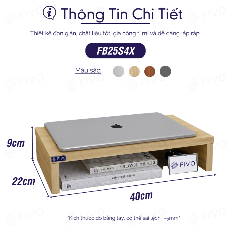 Kệ Máy Tính Gỗ Để Bàn FIVO FB25 Gỗ Dày Chống Ẩm, Gọn Gàng Góc Làm Việc, Nâng Chiều Cao Màn Hình, Bảo Vệ Đốt Sống Cổ