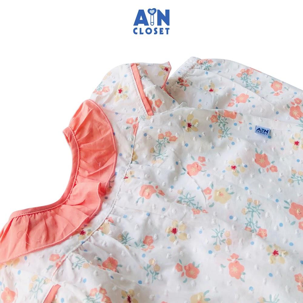 Bộ quần dài áo tay ngắn bé gái họa tiết Hoa cam cotton boi hạt - AICDBG9VXB1K - AIN Closet