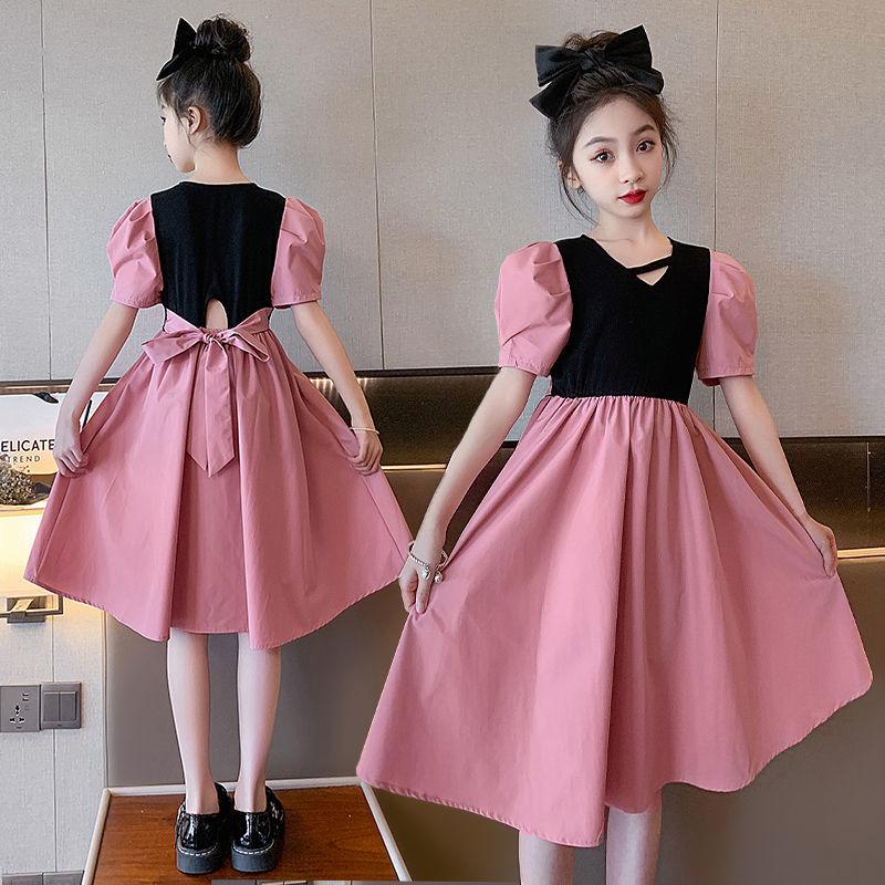 DONGSHOP HOT Cô gái ăn mặc váy trẻ em mùa hè 2023 Oceanic công chúa váy cô gái bowknot mỏng bông vải váy