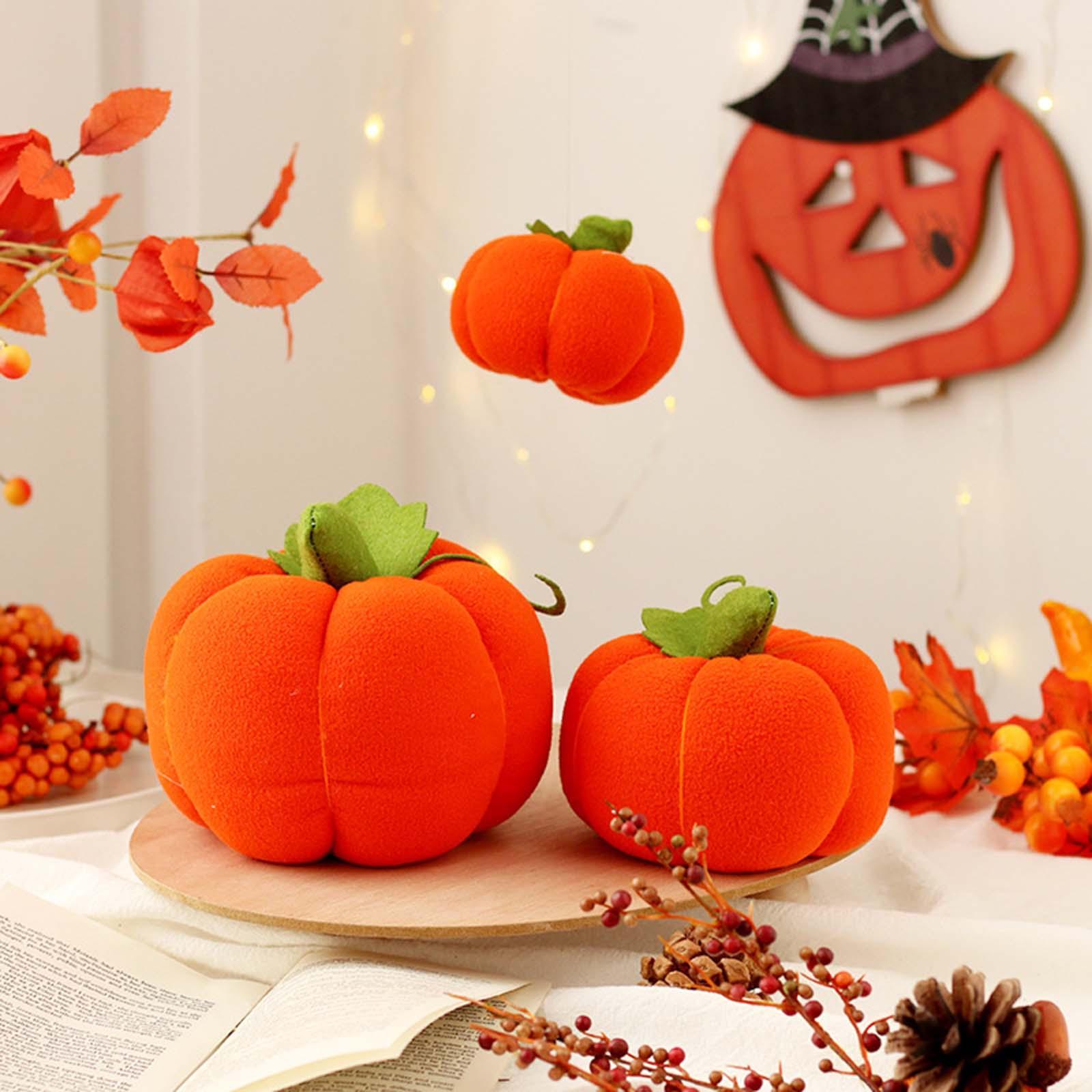 3Pcs Simulated Pumpkin Plush Toy Pumpkin Decoration Artwork Fake Pumpkin Tabletop Pumpkin Figurine Ornaments for Home Bedroom