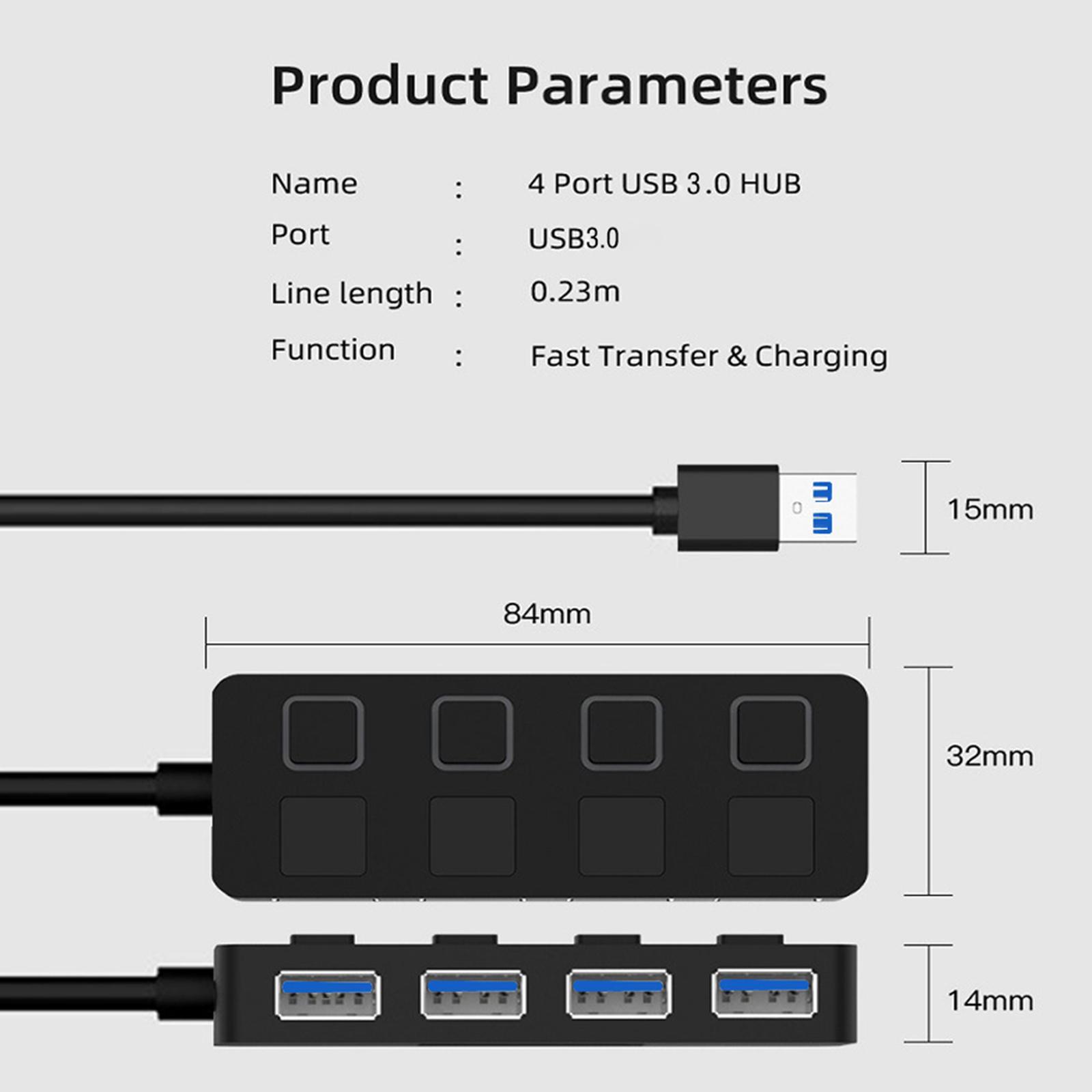 4 Ports USB 3.0 Hub, with Extended Cable Data USB Hub for