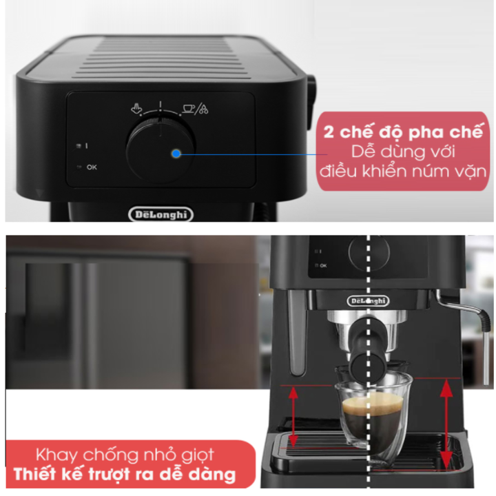 Máy pha cà phê cao cấp thương hiệu Espresso Delonghi EC235.BK - Công suất 1100W - HÀNG NHẬP KHẨU CHÍNH HÃNG