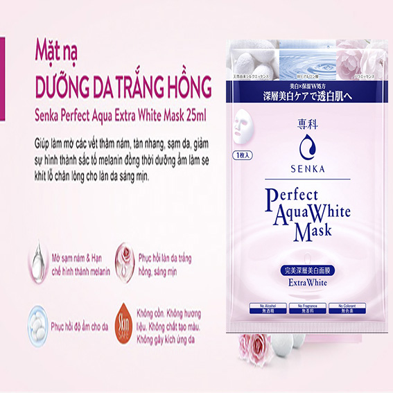 Mặt nạ Senka dưỡng da trắng hồng Perfect Aqua White Mask Extra White 23g 1 miếng
