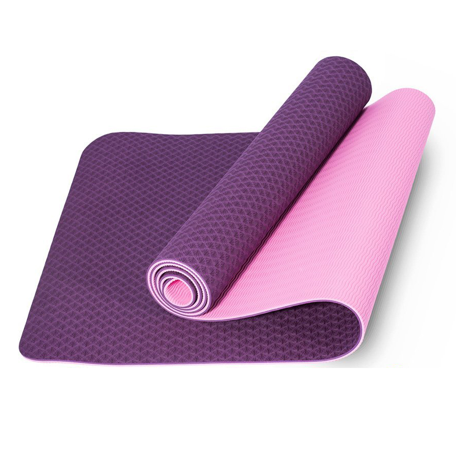 Thảm tập Gym Yoga chuyên dụng chất liệu TPE cao cấp đàn hồi cực tốt thiết kế 2 lớp với vân chống trơn trượt, dễ giặt, mau khô, kích cỡ to 183cm x 61cm