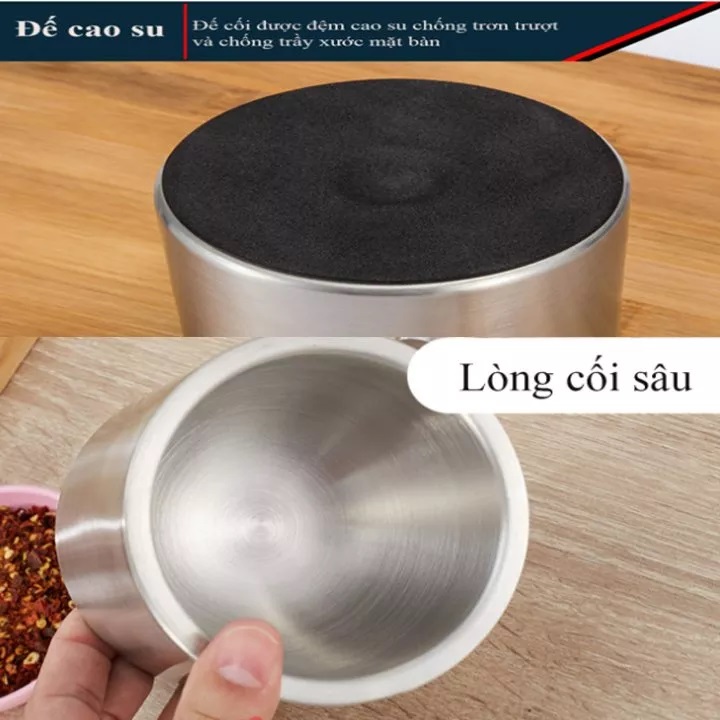 Bộ cối chày đúc liền không vết hàn inox 304  hàng cao cấp