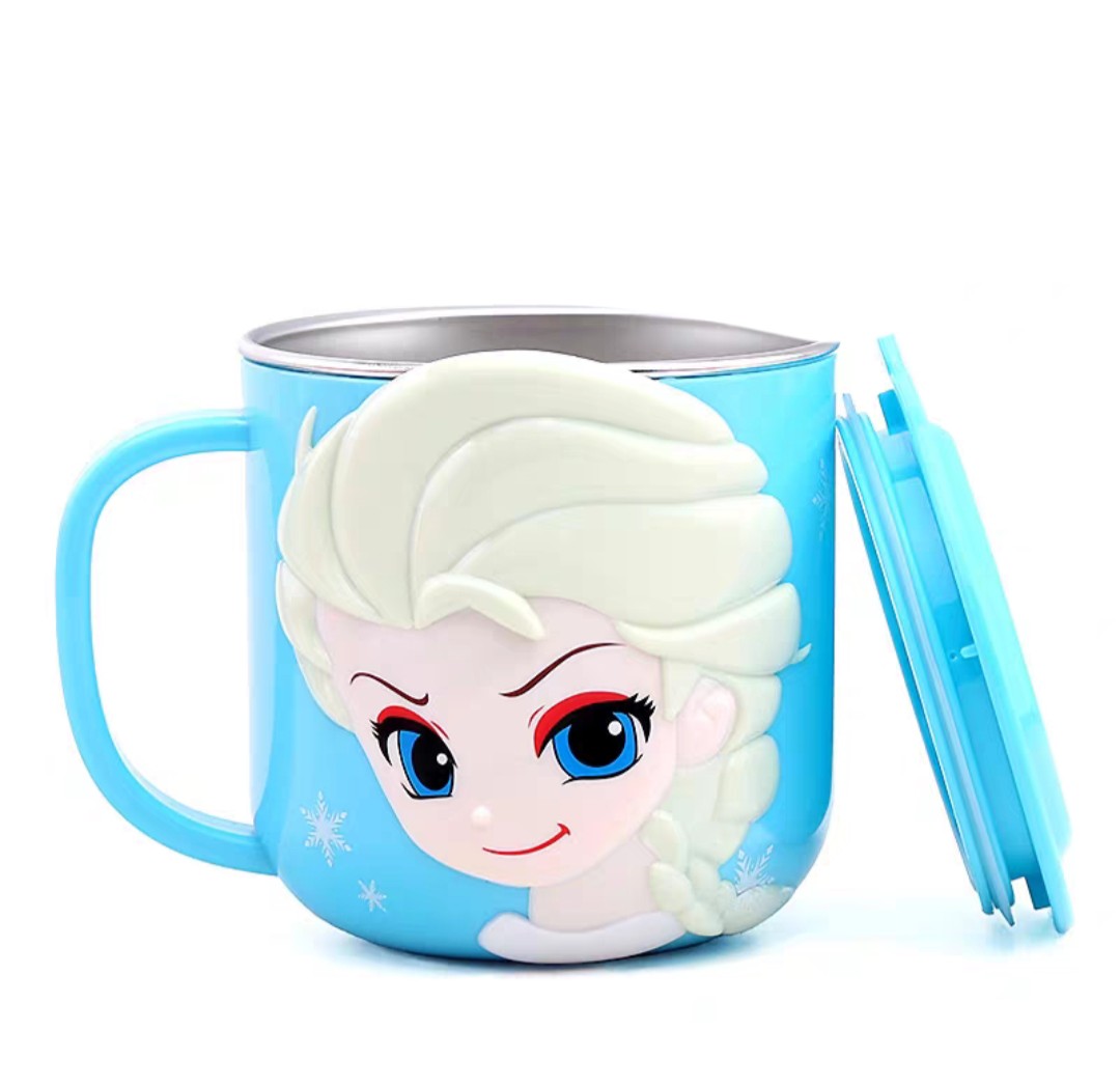 Ly cốc giữ nhiệt Disney hình Frozen Elsa có nắp và quai cầm cho bé - 260ml
