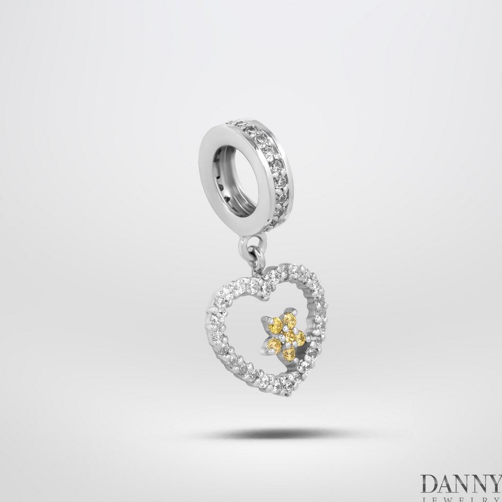 Charm Bạc 925 Danny Jewelry Hình Trái Tim Lồng Ngôi Sao Đính Đá CZ PK002S Xi Rhodium/Vàng hồng