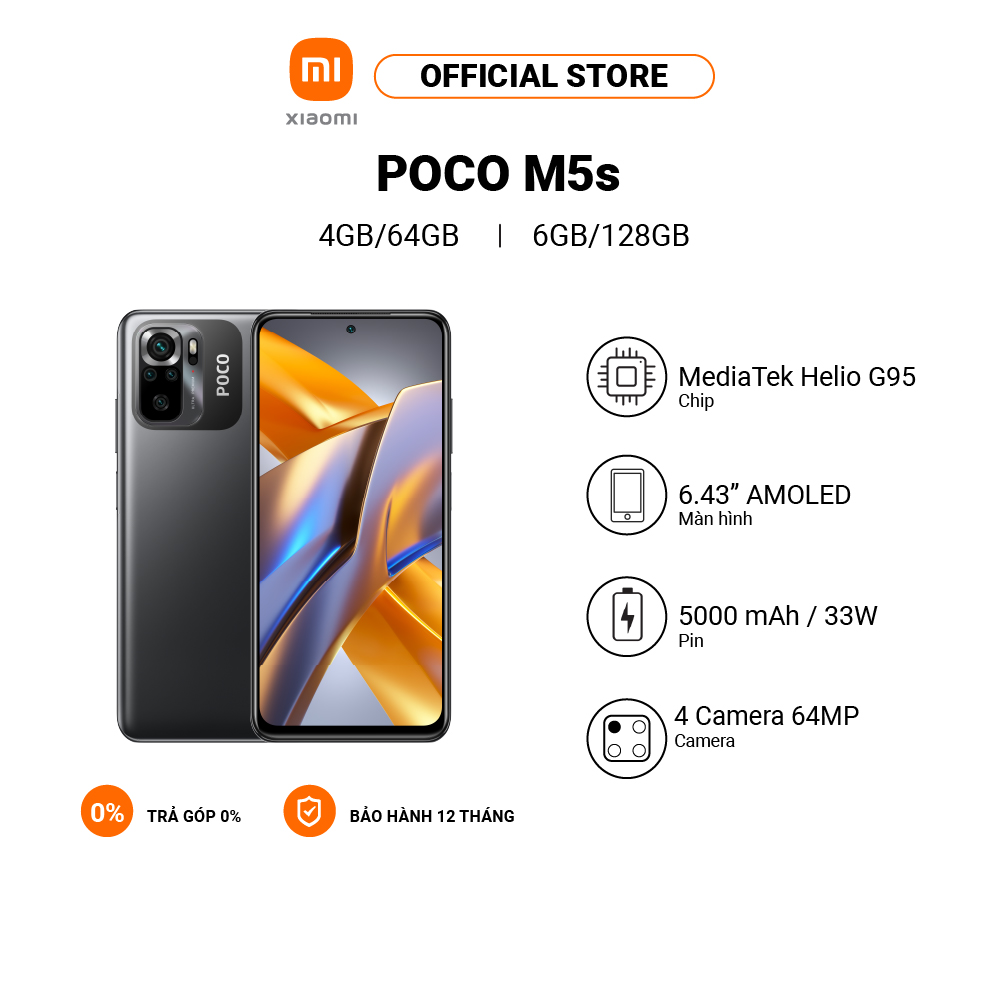Điện thoại POCO M5s 4GB+64GB/6GB+128GB | Màn hình AMOLED | MediaTek Helio G95 | Sạc nhanh 33W - Hàng chính hãng