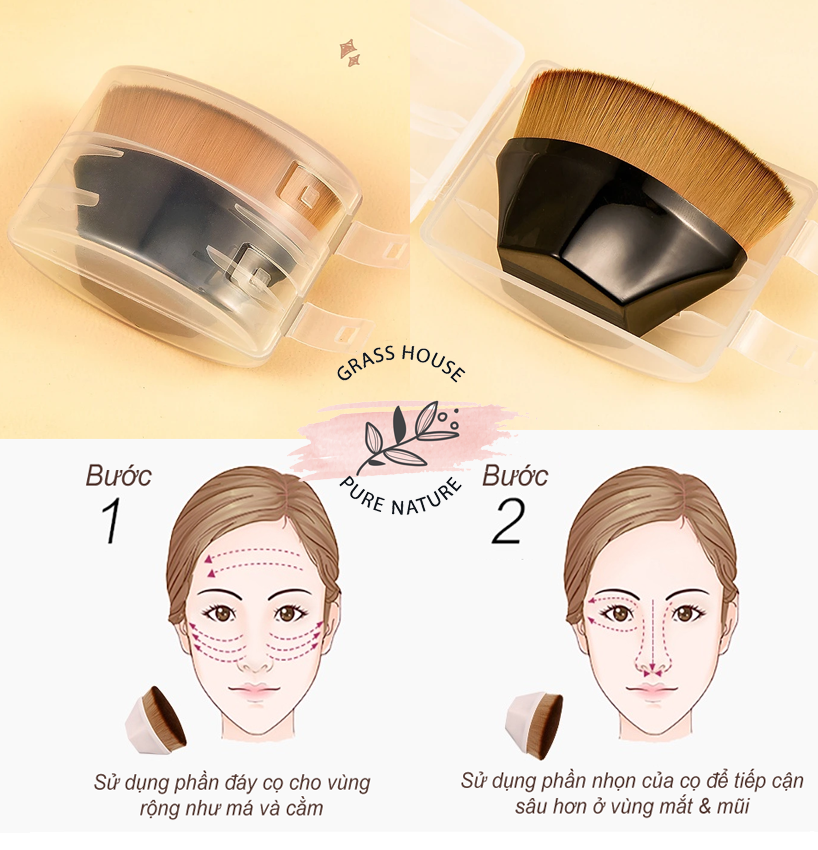 Cọ Chuyên Đánh Kem Nền không tì vết Lông Mềm Cầm Tay Có Hộp Đựng Đầu Phẳng Hình Lục Giác Dùng Tán Kem Nền / Phấn Má/ BB