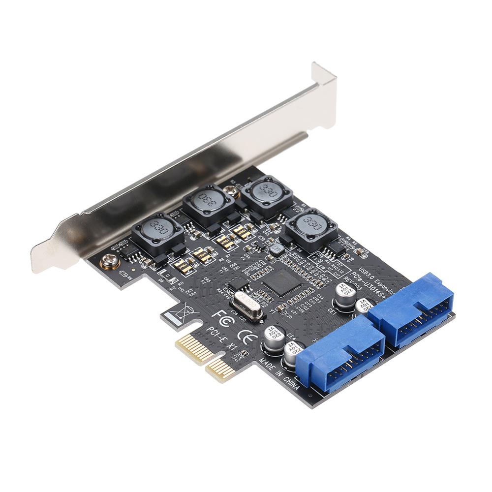 Thẻ PCI-E USB3.0 Express 4 cổng Thẻ mở rộng đầu nối kép 19 / 20Pin phía trước bên ngoài