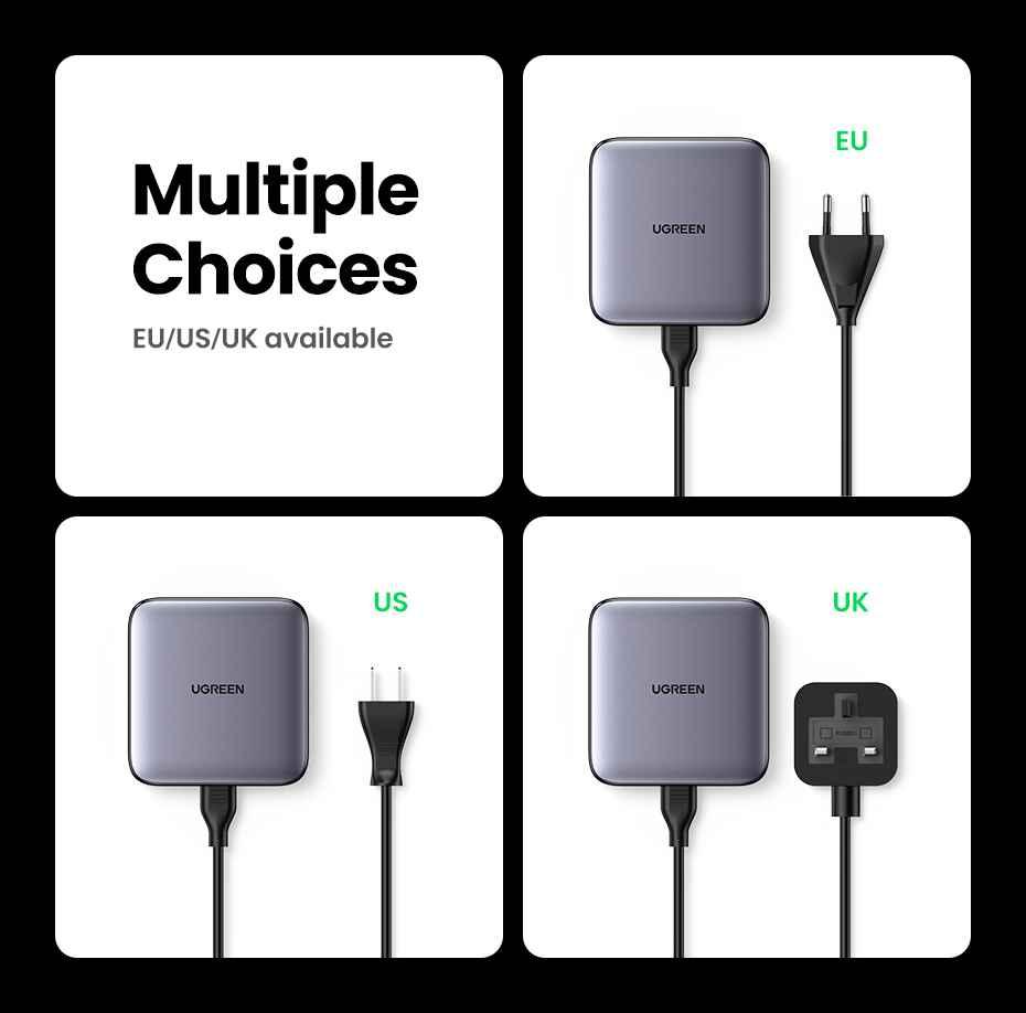 Ugreen UG90736CD328TK 100W Bộ sạc nhanh Nexode gồm 2 cổng USB-C + 2 cổng USB-A dây nguồn dài 1.5M chuẩn cắm US - HÀNG CHÍNH HÃNG