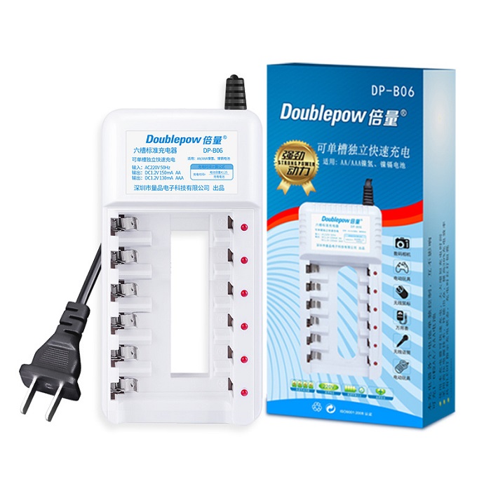 Bộ sạc pin tiểu AA /AAA 6 cổng Doublepow DP-B06 Sạc pin tiểu đa năng Nimh Nicd tiêu chuẩn