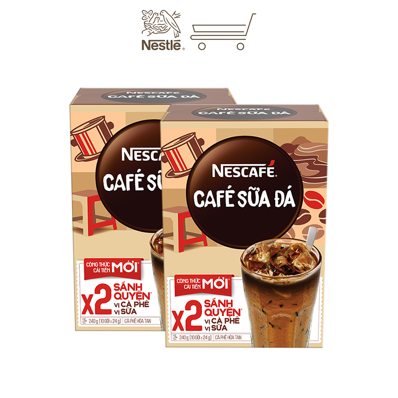 Combo 2 hộp cà phê hòa tan Nescafé 3in1 cà phê sữa đá (Hộp 10 gói x 24g)