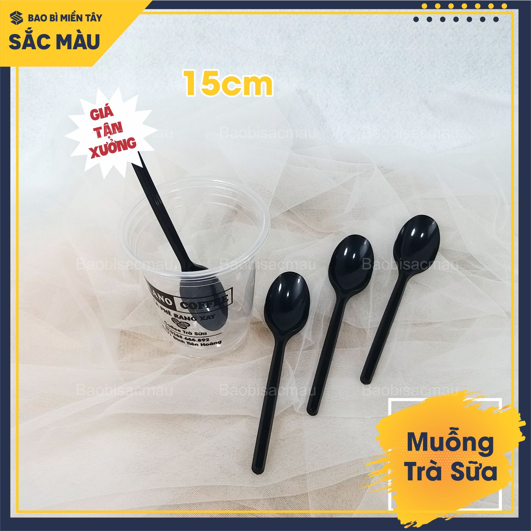 Sỉ 100 muỗng nhựa 15cm dành cho quán trà sữa, muỗng nhựa cà phê, muỗng nhựa sinh tố