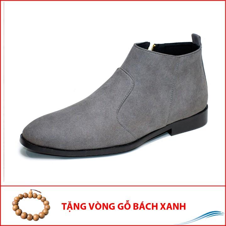 Giày Chelsea Boot Nam Cổ Khóa Rất Dễ Xỏ Da Búc Màu Xám Cực Đẹp - CB521-bucxamkhoa(GB)- Kèm Vòng Gỗ Bách Xanh