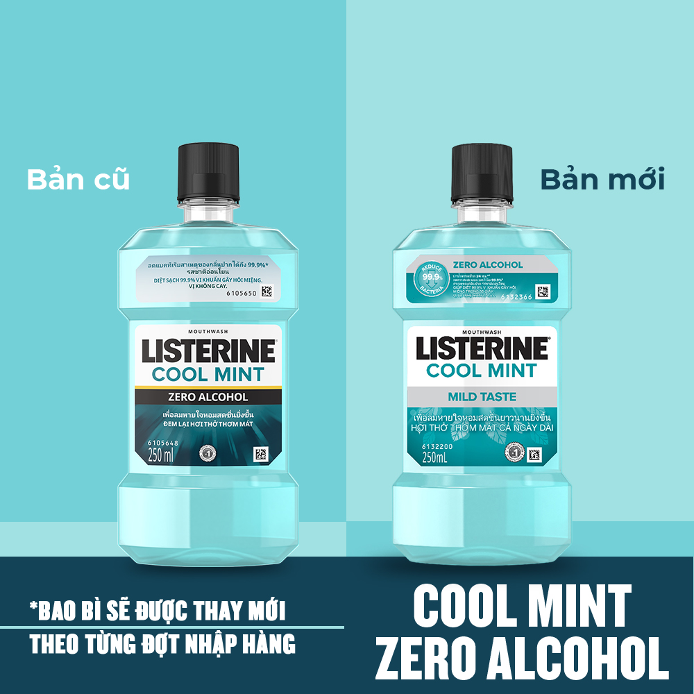 Nước súc miệng không cay giúp hơi thở thơm mát Listerine Cool Mint Zero Alcohol - Dung tích 100ml