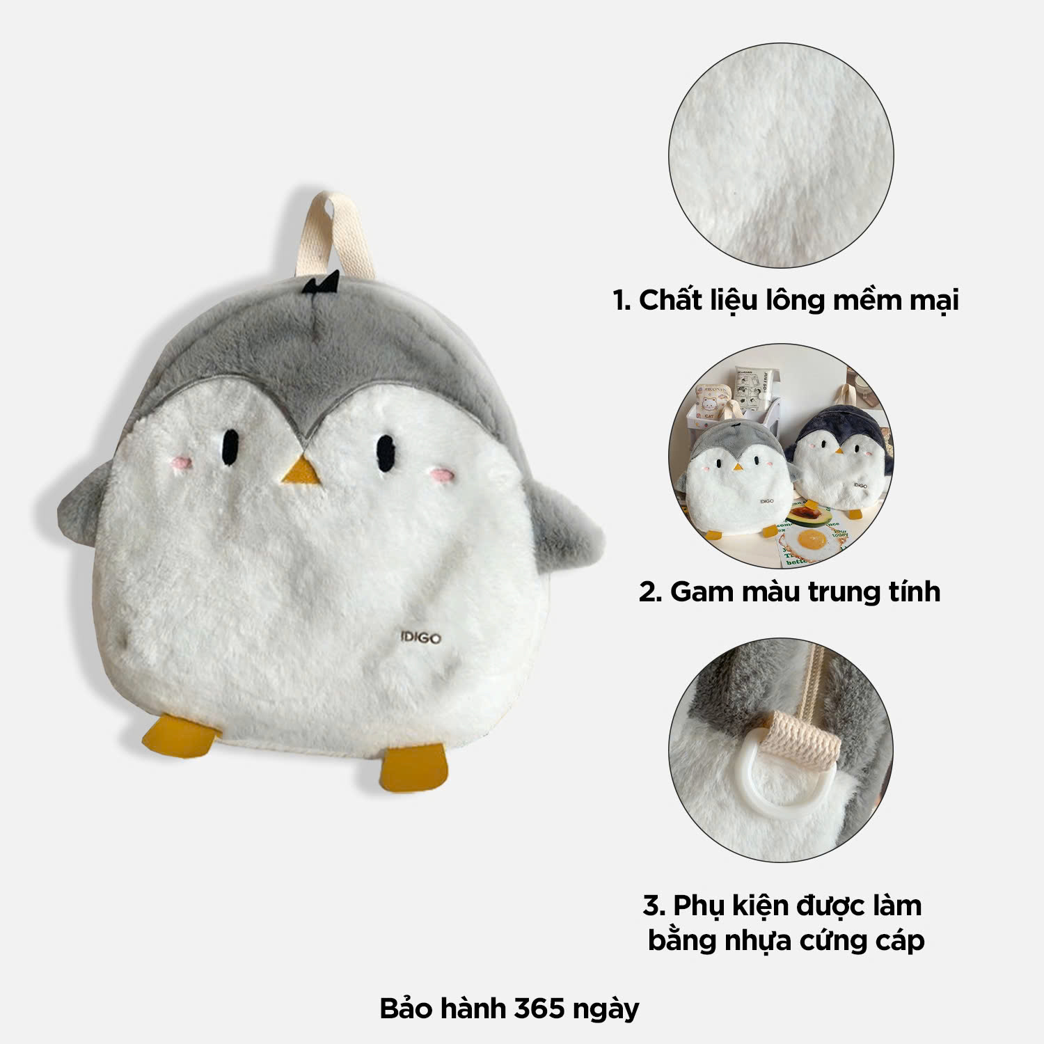 Balo nữ chim cánh cụt dễ thương, túi đeo chéo đi chơi xinh xắn IDIGO FBP6 - 3397