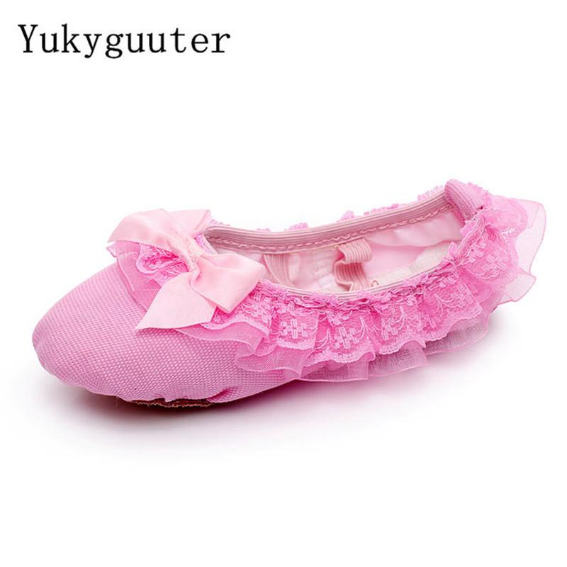 Giày giày ba lê ballet bowtie ren mùa đông mềm mại ba lê múa ba lê dép dép trẻ em thực hành giày ballerina giày nhảy nữ Color: Pink Shoe Size: 24