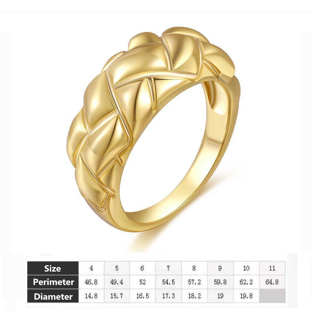 ☆YOLA☆ Fashion Thick Dome Ring Metal Croissant Braided Twisted Signet Chunky|Ring Stacking Band Jewelry Women Size 6 to 9 Girls 18k|Plated